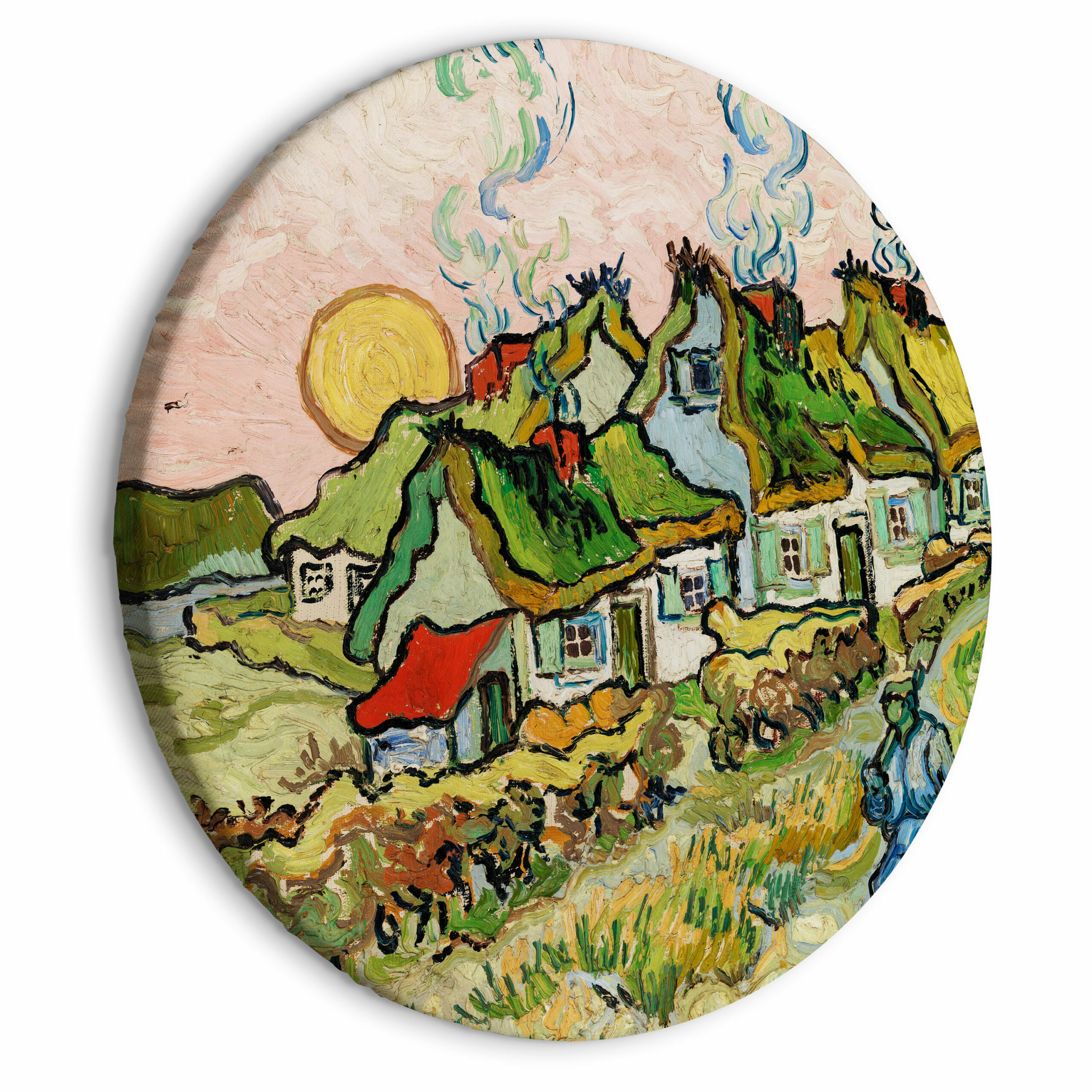 Kerek vászon kép - Thatched Cottages in the Sunshine Reminiscence of the North (Vincent van Gogh) - Image 2